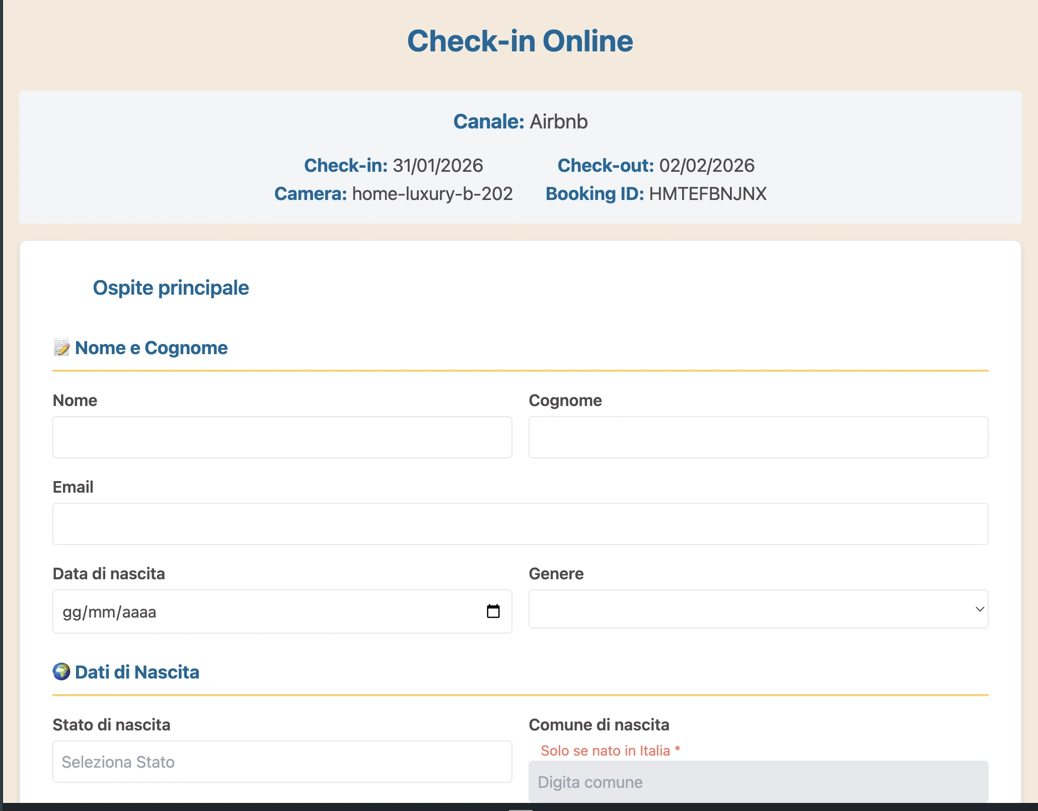 Piattaforma check-in online