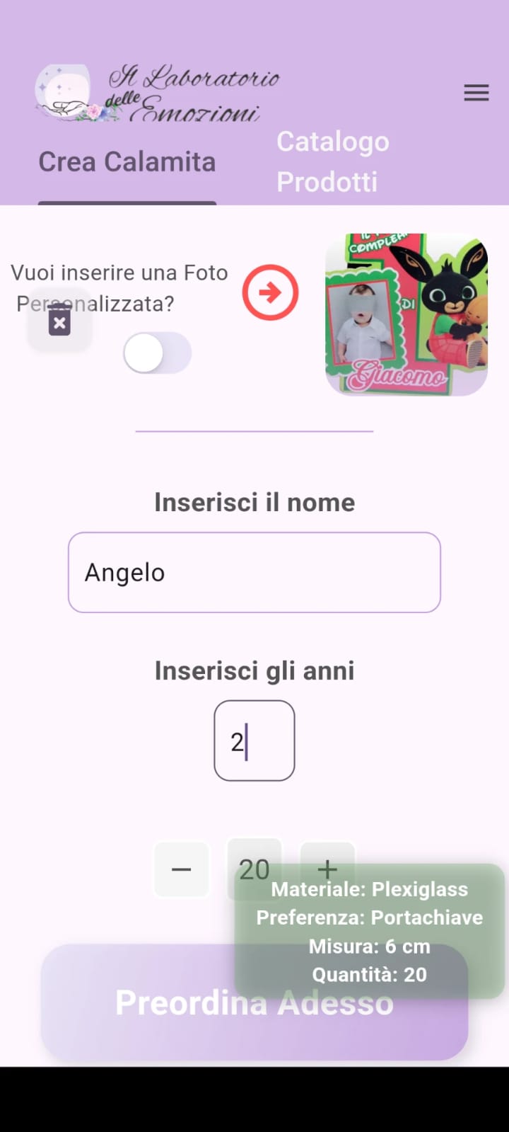Preview personalizzazione