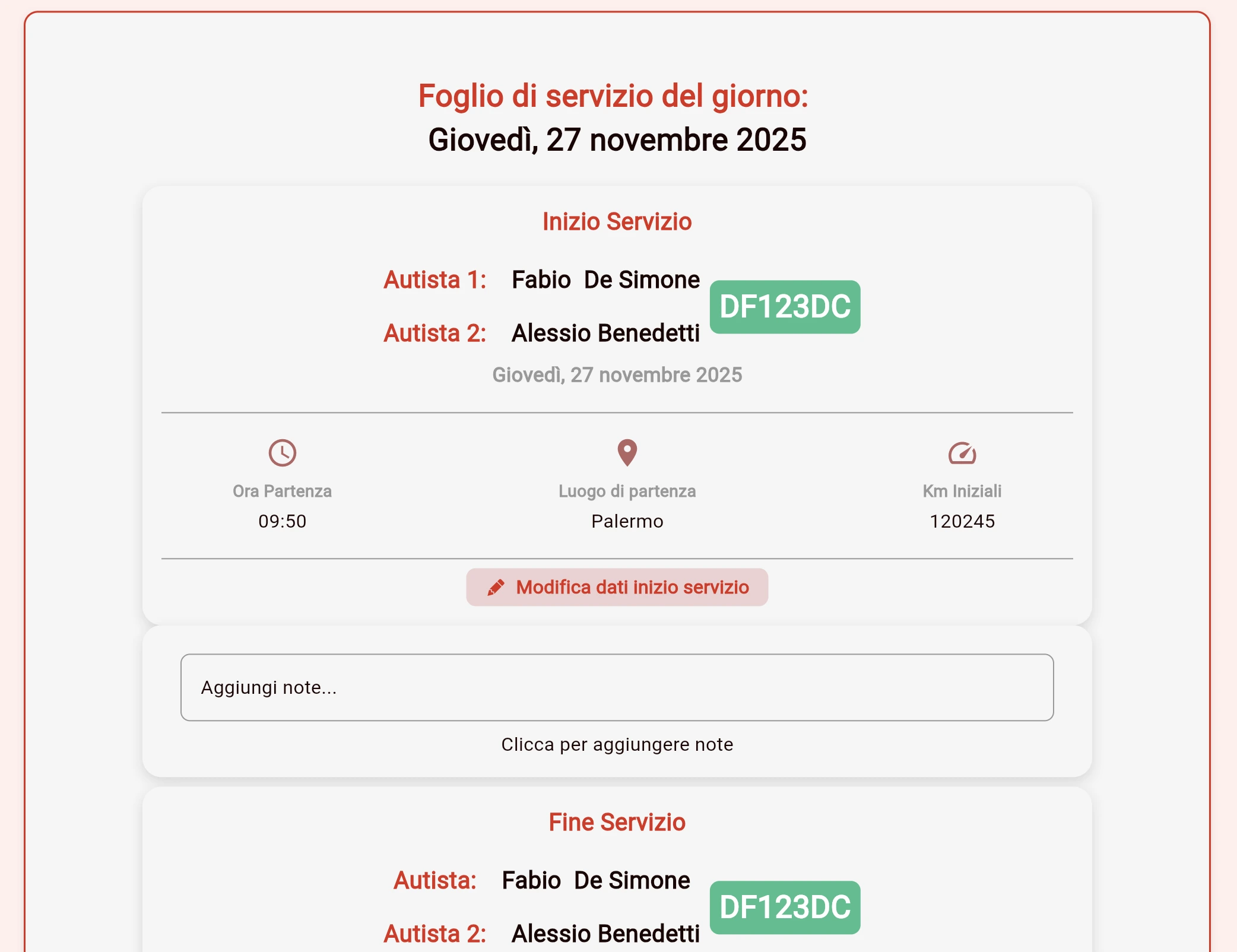 Foglio di servizio operativo