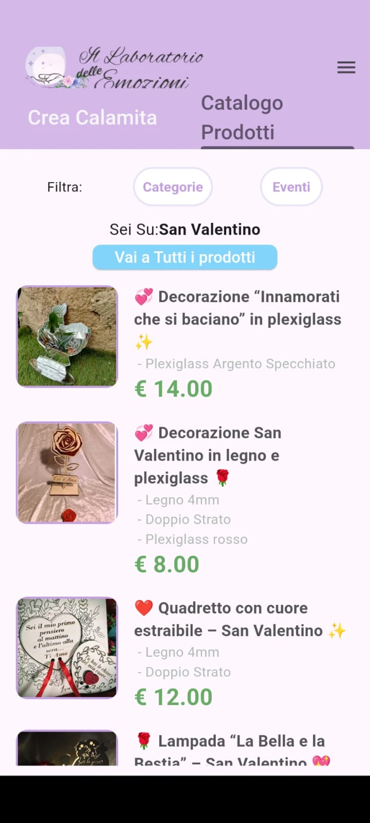 Catalogo prodotti mobile